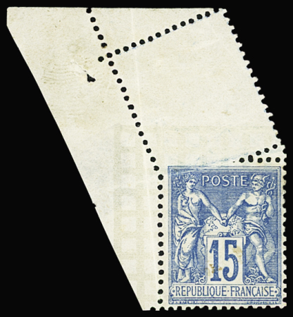N°101k 15c bleu "papier quadrillé" avec piquage oblique,