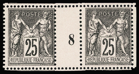 N°97 25c noir sur rose, en paire millésime N°8, neuf