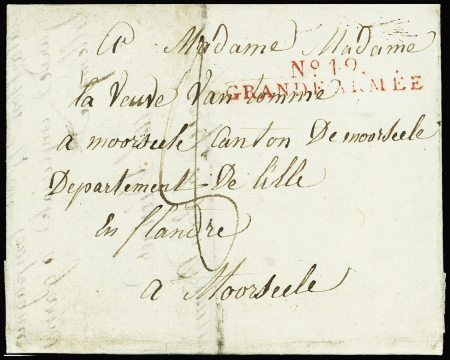 MP rouge "N°19 grande armée" sur lettre datée de F