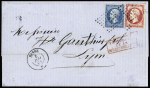 N°22 + 24 OBL ancre + CAD "Gange" (1864) sur lettr
