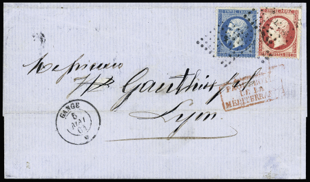 N°22 + 24 OBL ancre + CAD "Gange" (1864) sur lettr