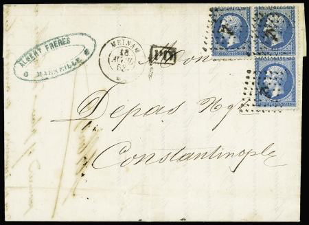N°22, 3 pièces, OBL ancre + CAD "Meinam" (1863) su