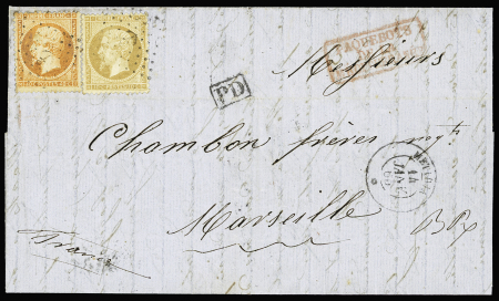 N°21 + 23 OBL ancre + CAD "Mitidja" (1865) sur let