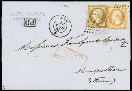 N°21 + 23 OBL ancre + CAD "Sinaï" (1862) sur lettr