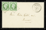 N°20, 5c vert en paire OBL GC 542 + CAD perlé T22