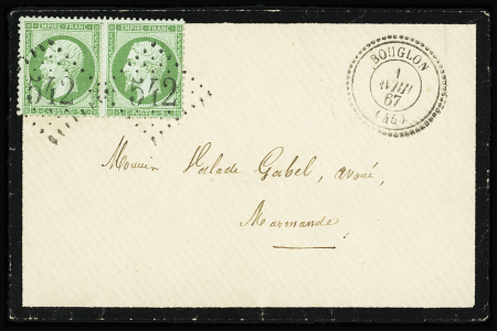 N°20, 5c vert en paire OBL GC 542 + CAD perlé T22