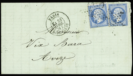 N°22, 2 pièces, OBL étoile 24 + CAD rond de levée
