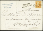 N°23 OBL linéaire "Francia via di mare" sur lettre