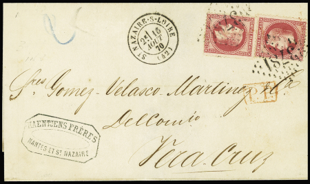N°32 80c rose en paire OBL GC 3781 T17 "St Nazaire-s-Loire
