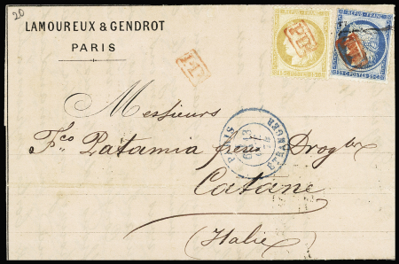 N°55 + 60 OBL "PD" rouge encadré sur lettre de Par