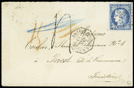 Col. Gen. N°23, 25c bleu, OBL losange de points "M