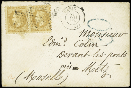 N°28 en paire OBL étoile muette + T15 "Paris (60)"