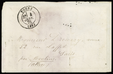 Lettre par Boule de Moulins (timbres décollés par immersion)
