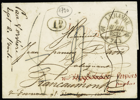 Lettre du Havre pour Foucarmont avec au verso MP "
