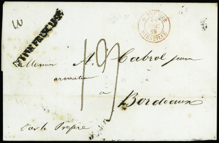 Lettre de Cayenne pour Bordeaux avec MP noire "Guyane