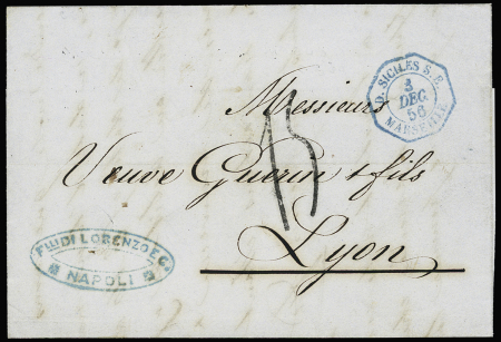 Lettre de Naples pour Lyon avec CAD octogonal d'en