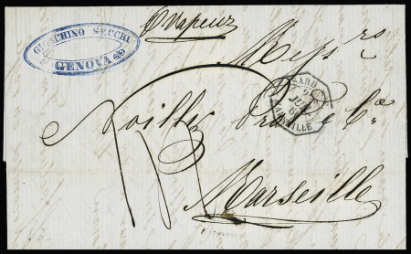 Lettre de Gênes pour Marseille avec CAD octogonal