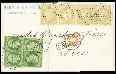 N°20, 5c vert, 4 pièces (1 def) + n°59, 15c bistre