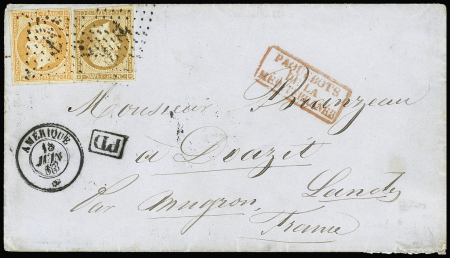 N°13 + 16 OBL  ancre + CAD "Amerique *" (1863) sur