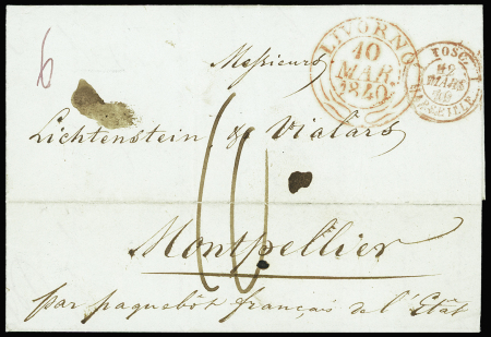 Lettre avec grand CAD rouge "Livorno" (1840) pour