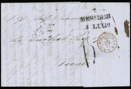 Lettre de Messsine pour Lyon avec taxe 15 tampon f