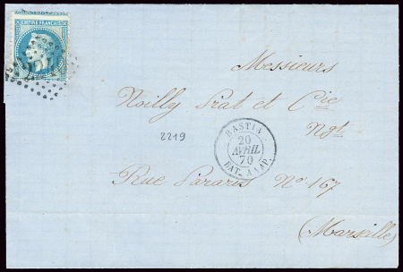 N°29 OBL GC 2240 + CAD "Bastia bat à vap" (1870) s