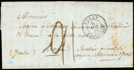 Lettre non affranchie d'Alger pour Rome avec CAD d