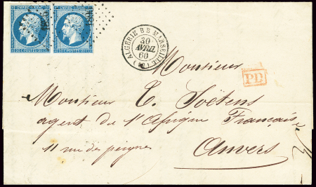 N°14 en paire OBL PC 1896 + CAD "Algérie BB Marsei