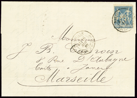 N°90 OBL CAD "Marseille ligne d'Ajaccio" (1889 - S