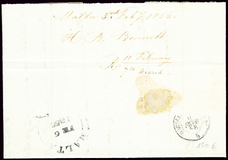 Lettre non affranchie de Malte pour Cognac avec ta