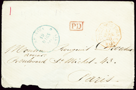 Lettre en franchise avec CAD bleu "Réunion St Deni