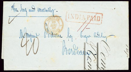 Lettre de Calcutta pour Bordeaux avec griffe rouge