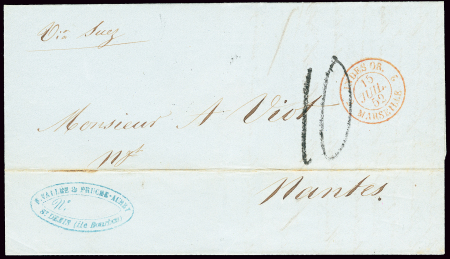 Lettre non affranchie de Saint-Denis (Réunion) ave