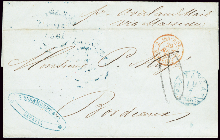 Lettre de Batavia pour Bordeaux avec taxe tampon 1