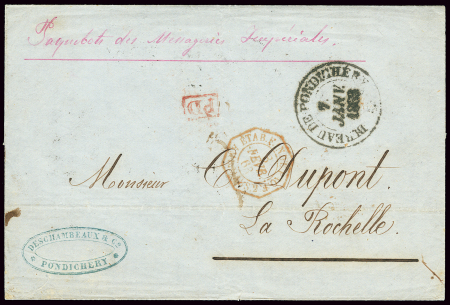 Lettre AFF en numéraire avec CAD "Bureau de Pondic