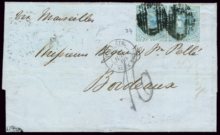 Maurice n°24 en paire sur lettre pour Bordeaux via