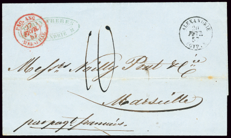 Lettre non affranchie avec CAD"Alexandrie Egypte"