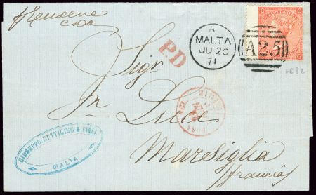 Grande-Bretagne n°32 OBL duplex "A 25 Malta" (1871