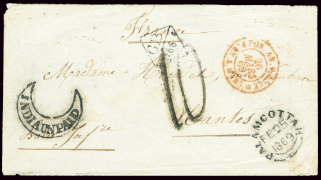 Lettre non affranchie avec CAD "Paramcottar" (1869