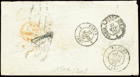 Lettre non affranchie avec CAD "Paramcottar" (1869