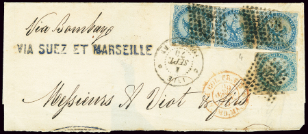 Col. Gen. n°4, 20c bleu, 4 pièces OBL losange de p