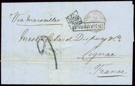 Lettre de Bombay pour Cognac avec griffe encadrée