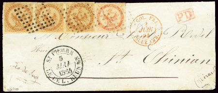 COL. Gen. n°3, bande de 3 + n°5 OBL losange de poi