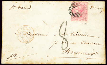 Maurice n°25 OBL sur lettre pour Bordeaux avec CAD