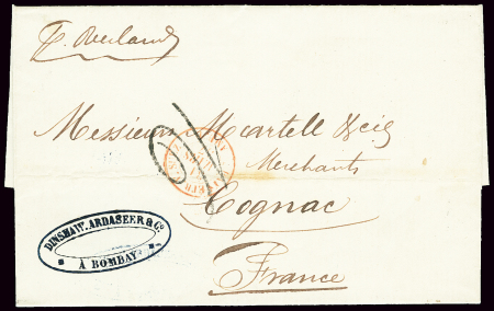 Lettre de Bombay pour Cognac avec taxe 16 tampon f