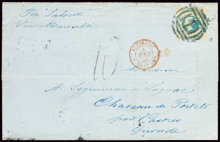 Victoria n°7 OBL "1" sur lettre de Melbourne pour