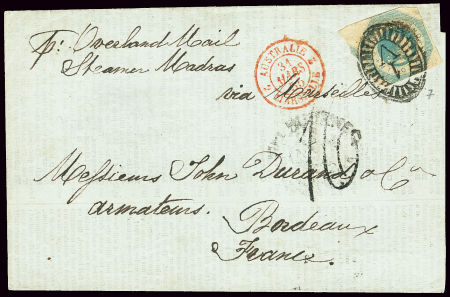Victoria n°7 OBL "1" sur lettre de Melbourne pour