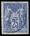 N°35 25c bleu en 2ex., un avec obl. bleu légère,