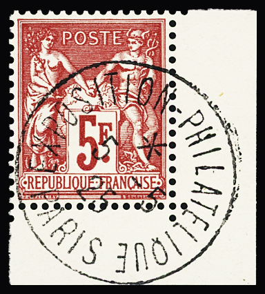 N°216 5fr. Sage, obl de l'expo. du 5/5/25, TTB