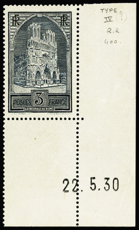 N°259a 3fr. Cathédrale de Reims, type II, neuf **
